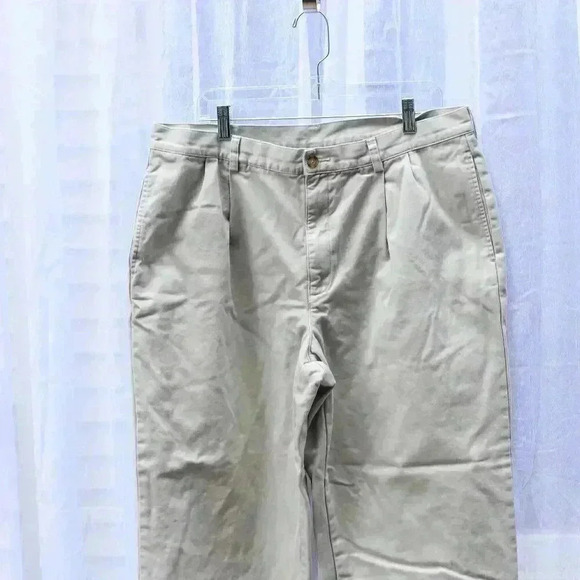 L.L Bean Double L Mens 38x31 Cream Flannel Lined Chino Khaki Pants Natural Fit - Picture 6 of 10